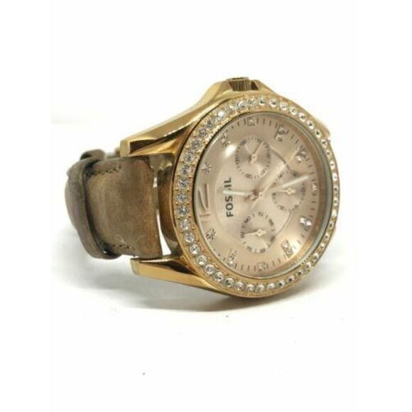Fossil ES3363 Riley Women's Multifunction Tan Leather Analog Quartz Watch Y107 - Picture 1 of 9